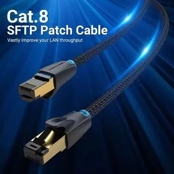 Патч-корд SFTP кат.8, 3 м, RJ45-RJ45, черный, CU, экранированный, Vention IKGB (IKGBI)