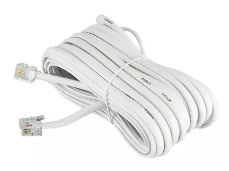 Патч-корд удлинитель телефонный, 10 м, RJ11-RJ11, белый, CU, плоский, Netko (TEC-10M-W-PB)