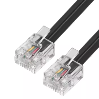 Патч-корд удлинитель телефонный, 2 м, RJ11-RJ11, черный, CU, плоский, Greenconnect (GCR) GCR-TP6P4C (GCR-TP6P4C2-2.0m)