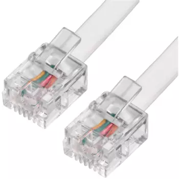 Патч-корд удлинитель телефонный, 7.5 м, RJ11-RJ11, белый, CU, плоский, Greenconnect (GCR) GCR-TP6P4C (GCR-TP6P4C-7.5m)