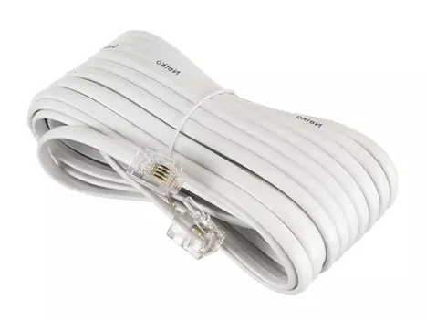 Патч-корд удлинитель телефонный, 7 м, RJ11-RJ11, белый, CU, плоский, Netko (TEC-07M-W-PHP)