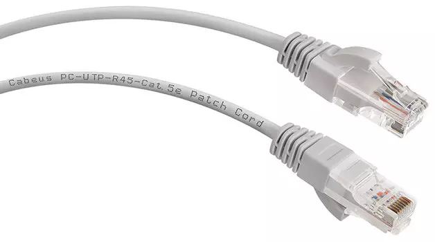 Патч-корд UTP кат.5e, 1 м, RJ45-RJ45, серый, CU, Cabeus (PC-UTP-RJ45-Cat.5e-1m)