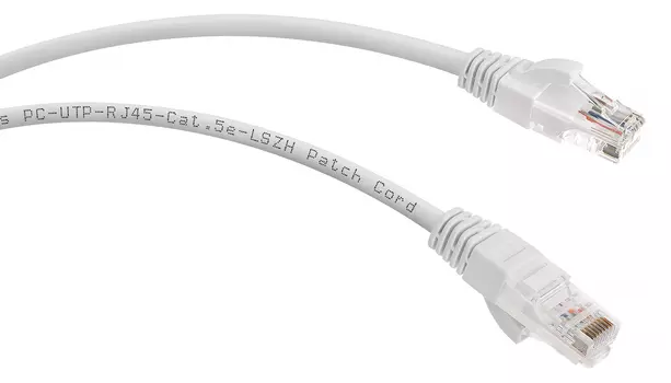 Патч-корд UTP кат.5e, 1 м, RJ45-RJ45, белый, CU, LSZH, Cabeus (PC-UTP-RJ45-Cat.5e-1m-WH-LSZH)