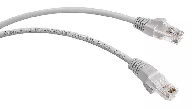 Патч-корд UTP кат.5e, 1 м, RJ45-RJ45, серый, CU, LSZH, Cabeus (PC-UTP-RJ45-Cat.5e-1m-LSZH)
