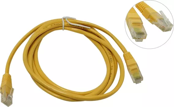 Патч-корд UTP кат.5e, 2м, RJ45-RJ45, желтый, CCA, Exegate UTP-RJ45-RJ45-5e-2M-YL (EX258674RUS)