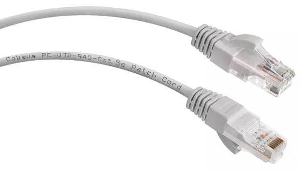 Патч-корд UTP кат.5e, 5м, RJ45-RJ45, серый, CU, Cabeus PC-UTP-RJ45-Cat.5e-5m (7215c)