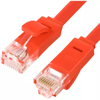 Патч-корд UTP кат.6, 10 м, RJ45-RJ45, красный, плоский, Greenconnect (GCR) GCR-LNC624-10.0m