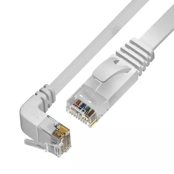 Патч-корд UTP кат.6, 15 м, RJ45-RJ45 угловой, белый, CU, плоский, Greenconnect (GCR) PROF GCR-54660 (GCR-54660)