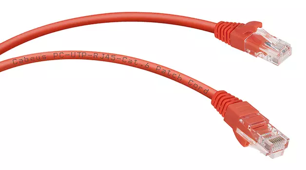 Патч-корд UTP кат.6, 1.5 м, RJ45-RJ45, красный, CU, Cabeus (PC-UTP-RJ45-Cat.6-1.5m-RD)