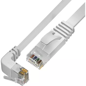 Патч-корд UTP кат.6, 1 м, RJ45-RJ45 угловой, белый, CU, плоский, Greenconnect (GCR) PROF (GCR-54614)