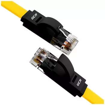 Патч-корд UTP кат.6, 20м, RJ45-RJ45, желтый/черный, CU, плоский, Greenconnect (GCR) (GCR-52100)