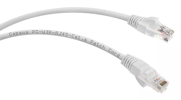Патч-корд UTP кат.6, 2 м, RJ45-RJ45, белый, CU, Cabeus (PC-UTP-RJ45-Cat.6-2m-WH)