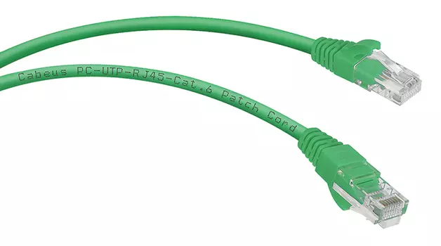 Патч-корд UTP кат.6, 2 м, RJ45-RJ45, зеленый, CU, Cabeus (PC-UTP-RJ45-Cat.6-2m-GN)
