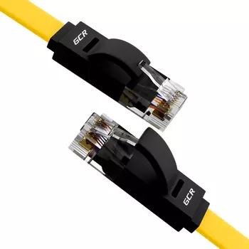 Патч-корд UTP кат.6, 3м, RJ45-RJ45, желтый/черный, CU, плоский, GCR (GCR-52095)