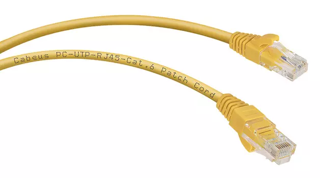 Патч-корд UTP кат.6, 5 м, RJ45-RJ45, желтый, CU, Cabeus (PC-UTP-RJ45-Cat.6-5m-YL)