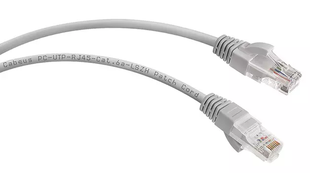 Патч-корд UTP кат.6a, 5 м, RJ45-RJ45, серый, CU, LSZH, Cabeus (PC-UTP-RJ45-Cat.6a-5m-LSZH)