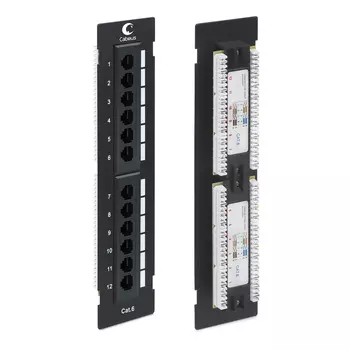 Патч-панель настенная 1U, порты: 12 x RJ-45 кат. 6, черный, Cabeus (PL-12-Cat.6-WL-Dual IDC)