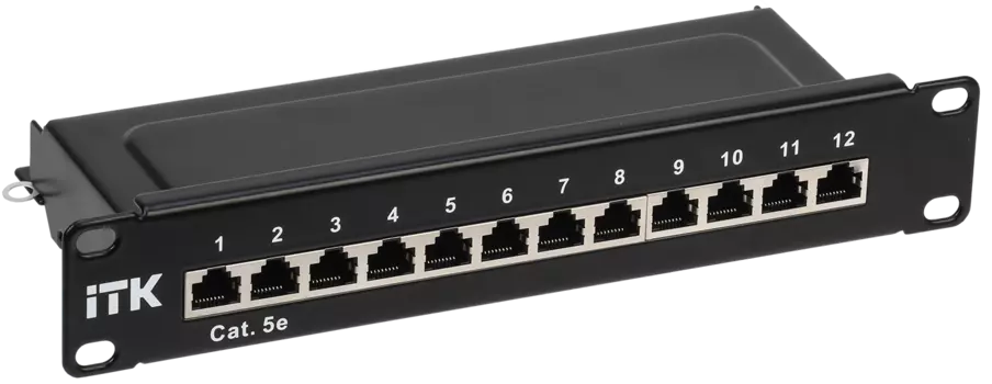 Патч-панель в шкаф 10" 1U, порты: 12 x RJ-45 кат. 5e, экранированная, органайзер, черный, PP12-1UC5ES-D05-10, ITK (PP12-1UC5ES-D05-10)