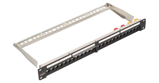 Патч-панель в шкаф 19" 1U, неукомплектованная, порты: 24, органайзер, черный, NIKOMAX (NMC-RP24-LS2-1U-MT)