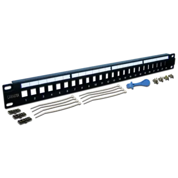 Патч-панель в шкаф 19" 1U, неукомплектованная, порты: 24, черный/белый, LANMASTER (LAN-PPLO24OK-UTP)