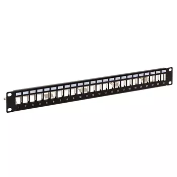 Патч-панель в шкаф 19" 1U, неукомплектованная, порты: 24 x RJ-45 кат. 5e, экранированная, органайзер, черный, TERACOM PRO, EKF (TRP-MODP-FTP-1U24)