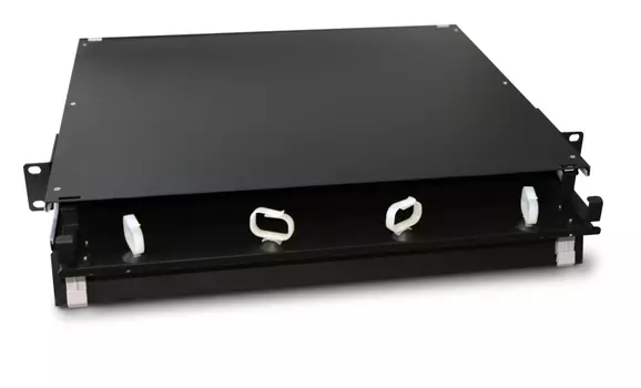 Патч-панель в шкаф 19" 1U, Патч-панель 19” универсальная, пустой корпус, 1U, 1 выдвижной лоток (drawer 1U), 3 слота (3х1), вмещает 3 FPM панели с адаптерами или 3 CSS оптические кассеты 120х32 мм, Hyperline (FO-19BX-1U-D1-3xSLT-W120H32-EMP)