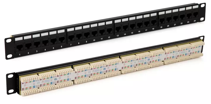 Патч-панель в шкаф 19" 1U, порты: 16 x RJ-45 кат. 5e, черный, PP3-19-16-8P8C-C5E-110D, Hyperline
