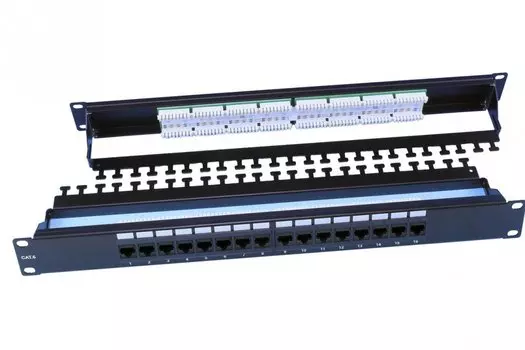 Патч-панель в шкаф 19" 1U, порты: 16 x RJ-45 кат. 6, черный, PP3-19-16-8P8C-C6-110D, Hyperline