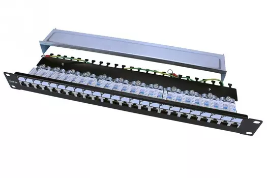 Патч-панель в шкаф 19" 1U, порты: 24 x RJ-45 кат. 5e, экранированная, Hyperline (PP3-19-24-8P8C-C5E-SH-110D)