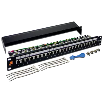 Патч-панель в шкаф 19" 1U, порты: 24 x RJ-45 кат. 5e, экранированная, органайзер, черный, LAN-PPL24S5E, LANMASTER