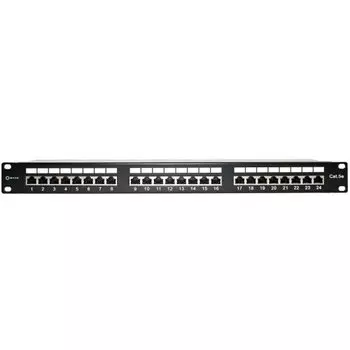 Патч-панель в шкаф 19" 1U, порты: 24 x RJ-45 кат. 5e, экранированная, органайзер, черный, PPU55-03, 5bites (PPU55-03)