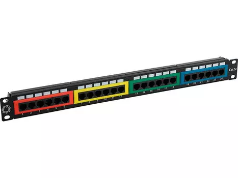 Патч-панель в шкаф 19" 1U, порты: 24 x RJ-45 кат. 5e, черный, PPU55-09, 5bites (PPU55-09)