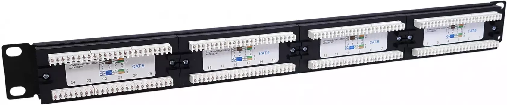 Патч-панель в шкаф 19" 1U, порты: 24 x RJ-45 кат. 6, черный/белый, NTSS (NTSS-PP-1U-24-UTP-RJ45-6-D)