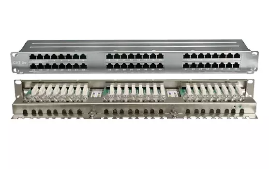 Патч-панель в шкаф 19" 1U, порты: 48 x RJ-45, экранированная, Hyperline (PPHD-19-48-8P8C-C5E-SH-110D)