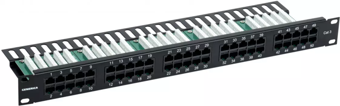 Патч-панель в шкаф 19" 1U, порты: 50 x RJ-45 кат. 3, черный, ITK (PP50-1UC03U-K05-G)