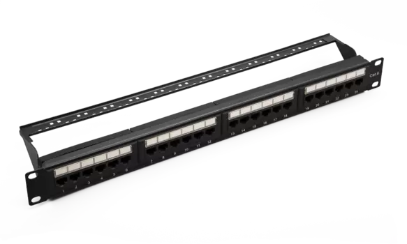 Патч-панель в шкаф 19" 1U, порты: 24 x RJ-45 кат. 6, органайзер, черный, 10-0427, SUPRLAN (10-0427)