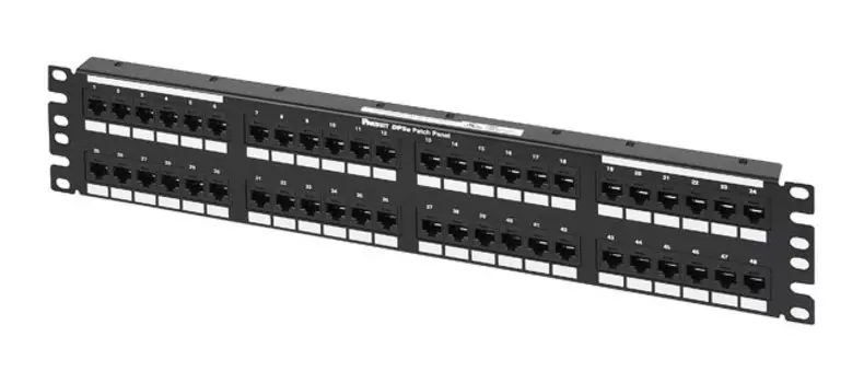 Патч-панель в шкаф 19" 2U, порты: 48 x RJ-45 кат. 5e, черный, DP485E88TGY, PANDUIT