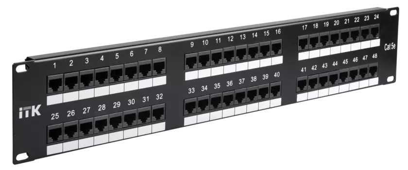 Патч-панель в шкаф 19" 2U, порты: 48 x RJ-45 кат. 5e, черный, ITK (PP48-2UC5EU-D05L)