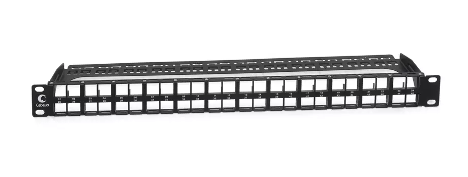 Патч-панель в шкаф 19" 1U, неукомплектованная, порты: 48, органайзер, черный, Cabeus (PLBHD-48-1U)
