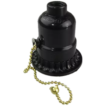 Патрон карболитовый Ecola base для светодиодных/накаливания/энергосберегающих ламп, с кольцом и выключателем на цепочке, черный ( AB7SRBEAY)