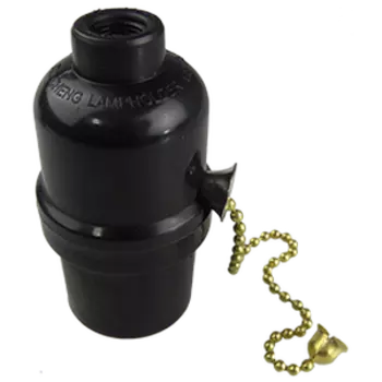 Патрон карболитовый Ecola base для светодиодных/накаливания/энергосберегающих ламп, с выключателем на цепочке, черный ( AB7SWBEAY)