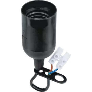 Патрон пластиковый Navigator NLH-P-F-BL-E27-TB для светодиодных/накаливания/энергосберегающих ламп, с проводом и КЗВ, черный (19447)