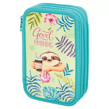 Пенал Brauberg MAX Sloth, 3 отделения, салатовый (229217)