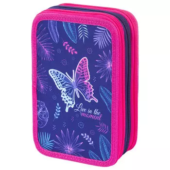 Пенал Brauberg Premium Beautiful butterfly, 3 отделения, синий (270323)
