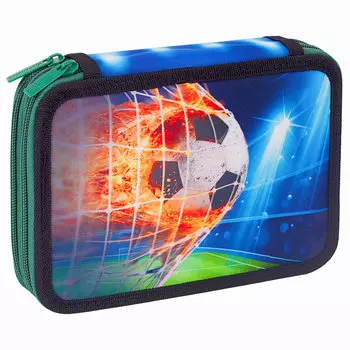 Пенал Brauberg Premium Fire football, 2 отделения, синий (270322)