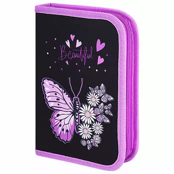 Пенал Brauberg Premium Flower butterfly, 1 отделение, черный (271524)