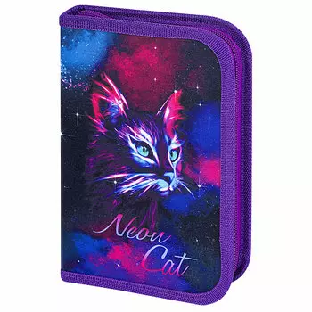 Пенал Brauberg Premium Neon cat, 1 отделение, фиолетовый (271523)