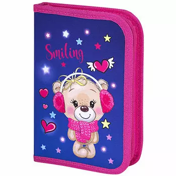 Пенал Brauberg PREMIUM SINGLE DECKER Smiling bear, 1 отделение, синий (271515)