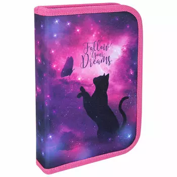 Пенал Brauberg Premium Space cat, 1 отделение, фиолетовый\сиреневый (270712)