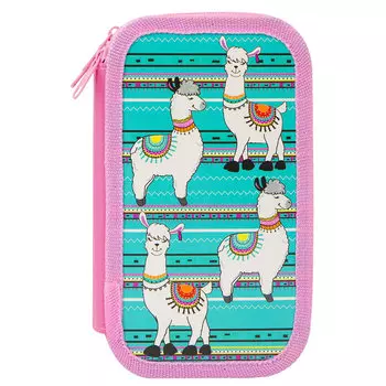 Пенал ЮНЛАНДИЯ MAX Ламы, 3 отделения, бирюзовый (228111)